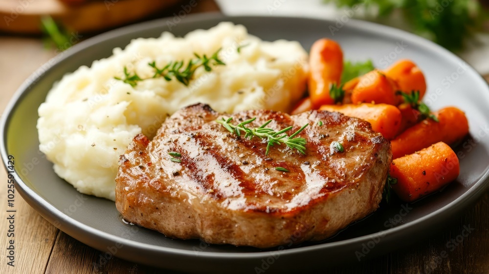 Delicious Grilled Steak with Mashed Potatoes and Carrots: A Perfect Comfort Meal Delicious Grilled Steak with Mashed Potatoes and Carrots: A Perfect Comfort Meal
