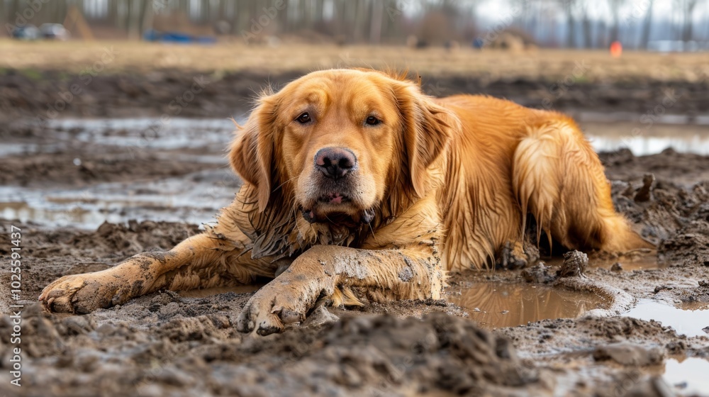 Happy Dog Rolling in Mud Before Going Inside Happy Dog Rolling in Mud Before Going Inside