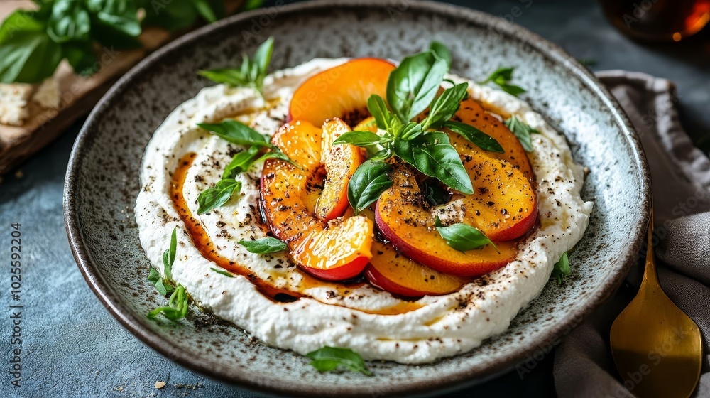 Delicious Peach Salad with Creamy Base and Fresh Herbs: A Gourmet Delight Delicious Peach Salad with Creamy Base and Fresh Herbs: A Gourmet Delight