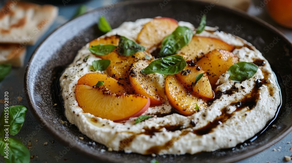 Delicious Whipped Ricotta with Peaches and Basil Drizzle – A Gourmet Delight for Every Palate Delicious Whipped Ricotta with Peaches and Basil Drizzle – A Gourmet Delight for Every Palate