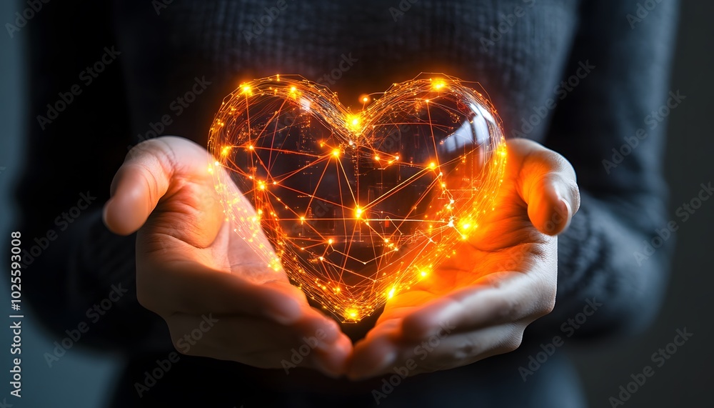 A glowing heart symbolizing love and connection, held delicately in hands representing care and compassion. A glowing heart symbolizing love and connection, held delicately in hands representing care and compassion.
