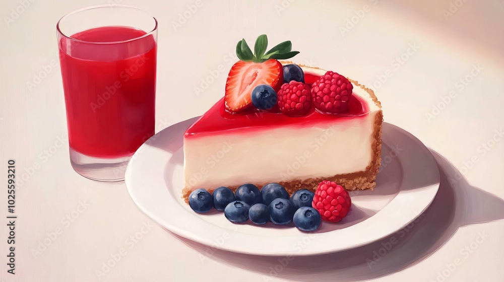 Delicious Cheesecake with Fresh Berries and a Refreshing Drink - Perfect Summer Indulgence! Delicious Cheesecake with Fresh Berries and a Refreshing Drink - Perfect Summer Indulgence!