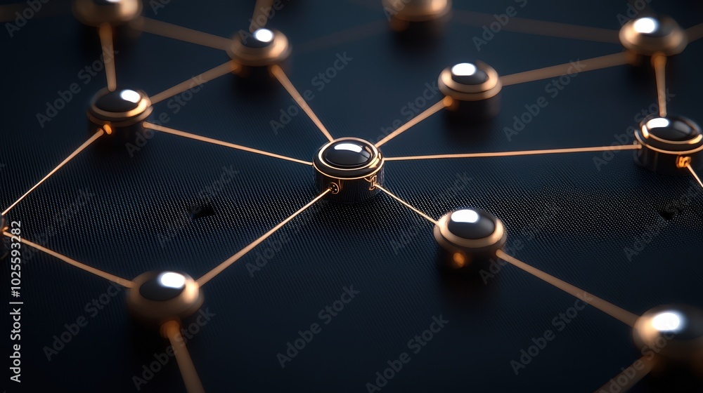 Abstract Network Connections with Golden Lines and Metallic Spheres Abstract Network Connections with Golden Lines and Metallic Spheres
