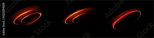 Light red Twirl. Red line curve light effect. Glowing red circle. Red light trail, vortex, wave speed, trace line twirl pedestal, podium