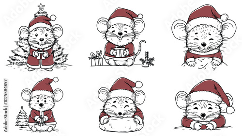 A charming little mouse dressed in a festive Santa Claus outfit, complete with a fluffy red hat and matching suit