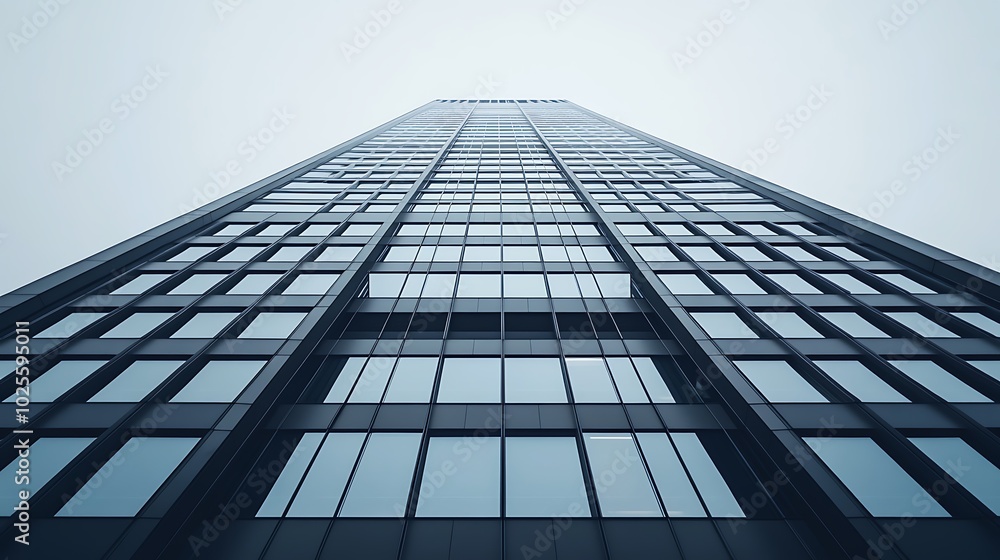 Low angle view of a skyscraper reaching up into the sky. Low angle view of a skyscraper reaching up into the sky.