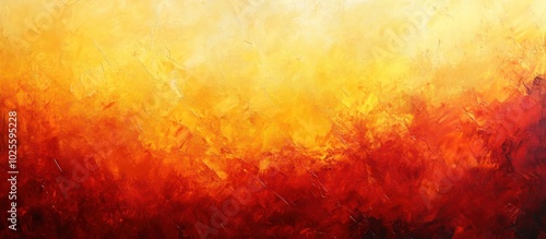 Abstract oil painting with warm colors in shades of red, orange and yellow.