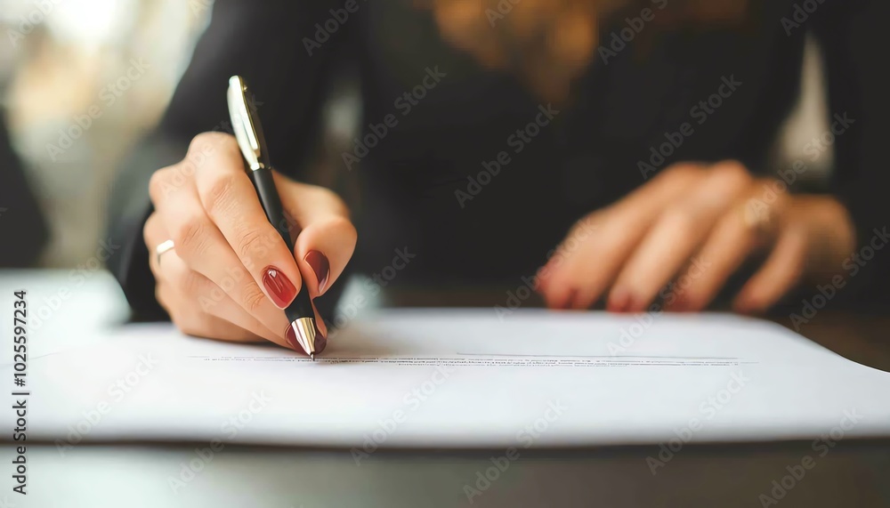 A close-up of a person's hand writing with a pen on a blank sheet of paper, symbolizing productivity and creativity. A close-up of a person's hand writing with a pen on a blank sheet of paper, symbolizing productivity and creativity.