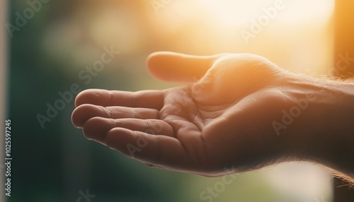 A close-up of an open hand reaching out, softly illuminated by warm sunlight, conveying a sense of connection and openness.