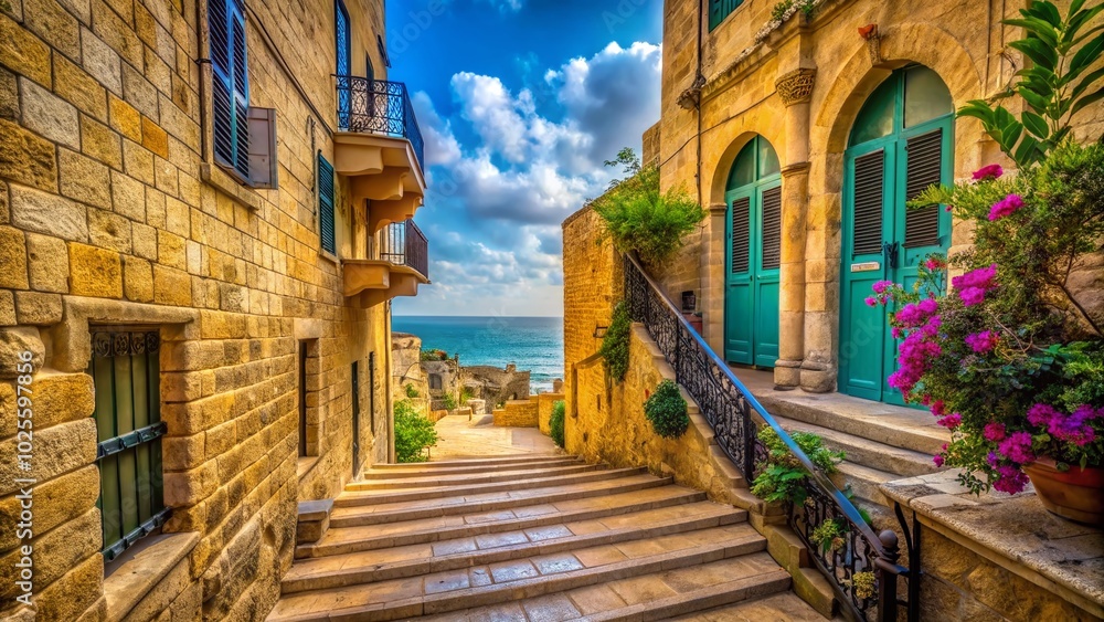 Historic Staircase in Jaffa, Israel - Stunning Architectural Details and Ancient Charm in a Coastal Cityscape Historic Staircase in Jaffa, Israel - Stunning Architectural Details and Ancient Charm in a Coastal Cityscape