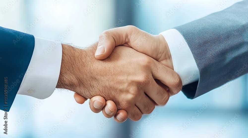 Close-up handshake between two professionals in a corporate environment, symbolizing agreement and partnership. Close-up handshake between two professionals in a corporate environment, symbolizing agreement and partnership.