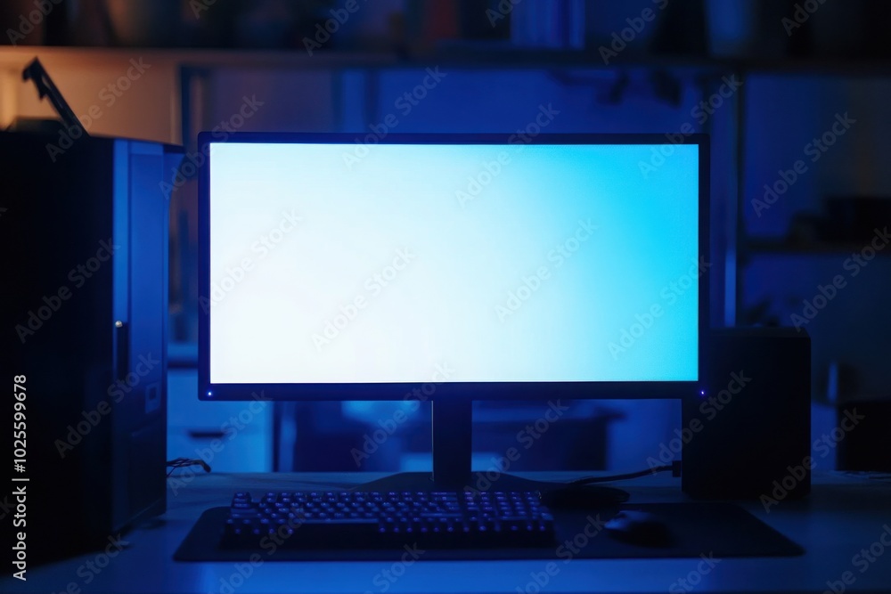 Blank computer screen in a dark room, with copy space Blank computer screen in a dark room, with copy space