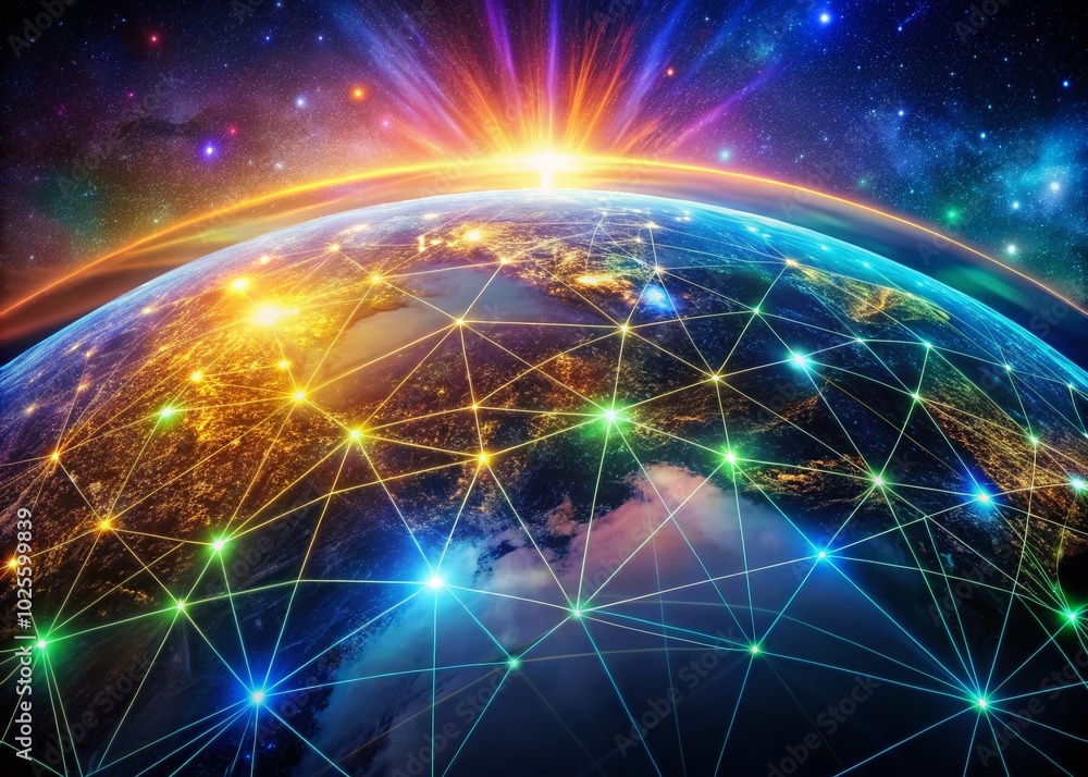 Illuminated Global Network Nodes Connecting Across a Digital Globe Illuminated Global Network Nodes Connecting Across a Digital Globe
