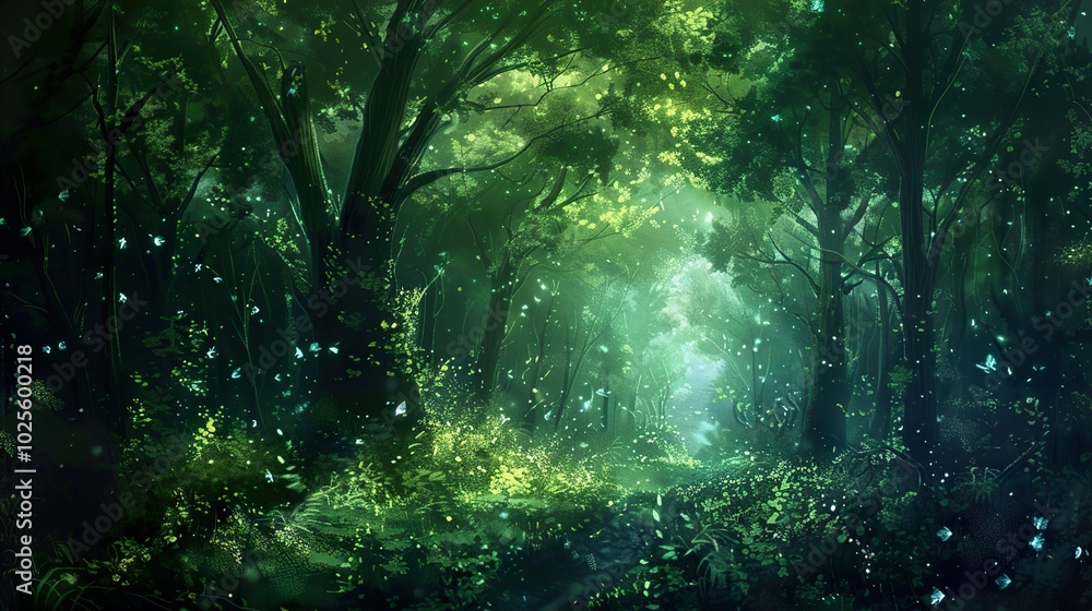 Enchanted Forest: A Dreamy Landscape with Glowing Butterflies Enchanted Forest: A Dreamy Landscape with Glowing Butterflies