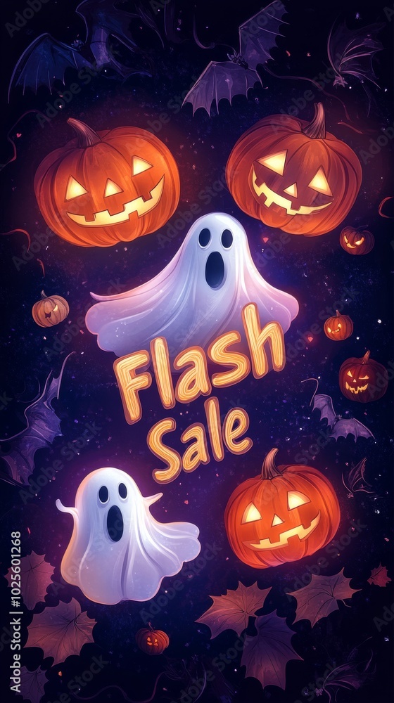 [Ghosts and pumpkins floating around bold vertical [Ghosts and pumpkins floating around bold vertical