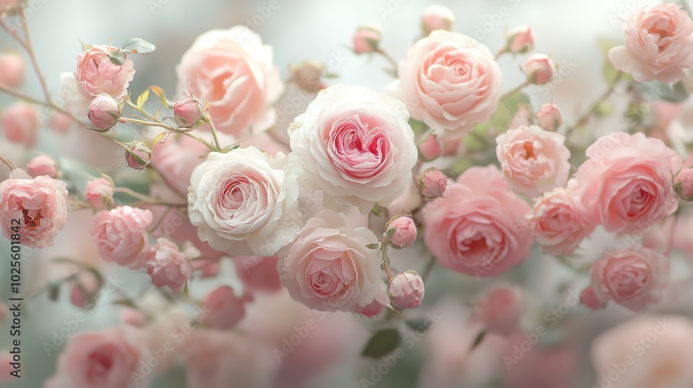 Beautiful Soft Pink Roses in Full Bloom Creating a Romantic and Serene Floral Background Perfect for Weddings and Special Occasions Beautiful Soft Pink Roses in Full Bloom Creating a Romantic and Serene Floral Background Perfect for Weddings and Special Occasions