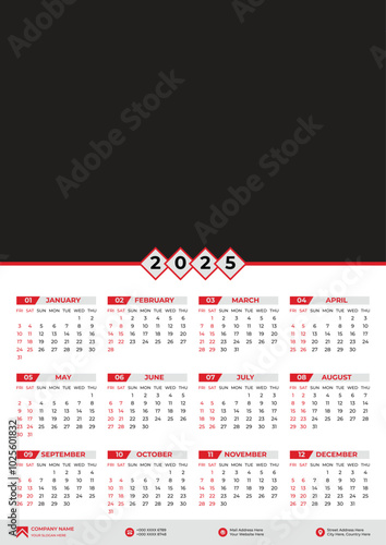 2025 full-year calendar template wall