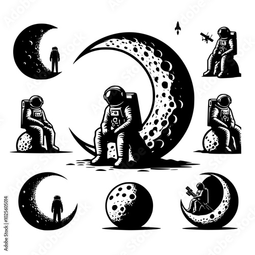 set man astronaut on the moon sits resting
