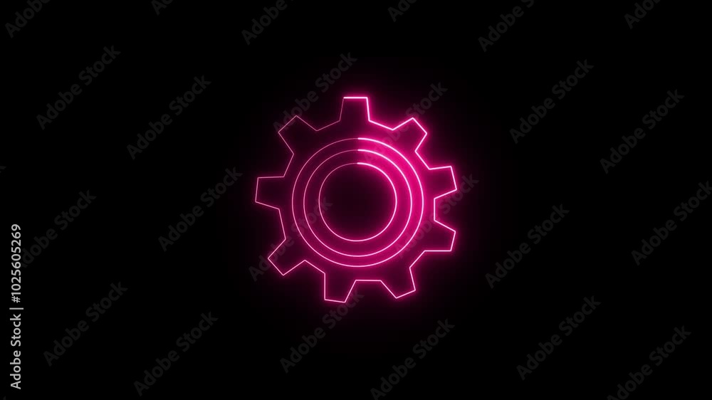 Update neon setting icon setup animation in black background. Technology setting icon concept. Update neon setting icon setup animation in black background. Technology setting icon concept.