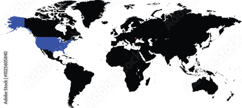 Moldova and United States maps on a global map vector