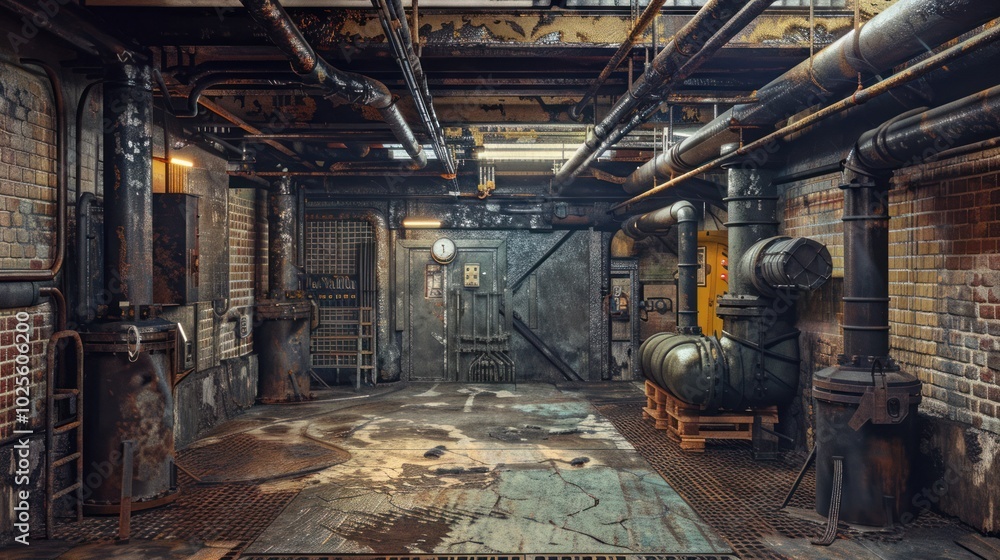 An Abandoned Industrial Room With Exposed Pipes and Rusted Metal An Abandoned Industrial Room With Exposed Pipes and Rusted Metal