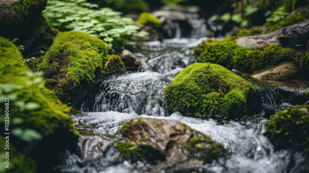 Tranquil Stream with Lush Greenery and Rocky Bed Tranquil Stream with Lush Greenery and Rocky Bed