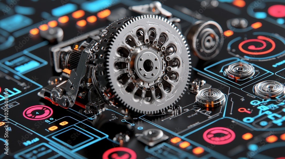 Futuristic Gear Mechanism with Digital Interface Industrial Design Concept Futuristic Gear Mechanism with Digital Interface Industrial Design Concept