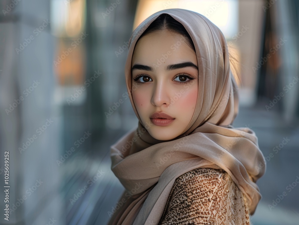 Portrait of a Woman in a Tan Hijab Portrait of a Woman in a Tan Hijab