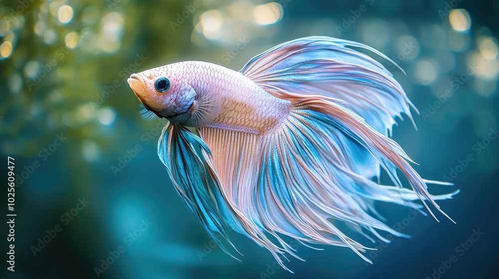 A magical fish with long, radiant fins and shimmering scales, swimming through pristine water, capturing the essence of elegance and grace A magical fish with long, radiant fins and shimmering scales, swimming through pristine water, capturing the essence of elegance and grace