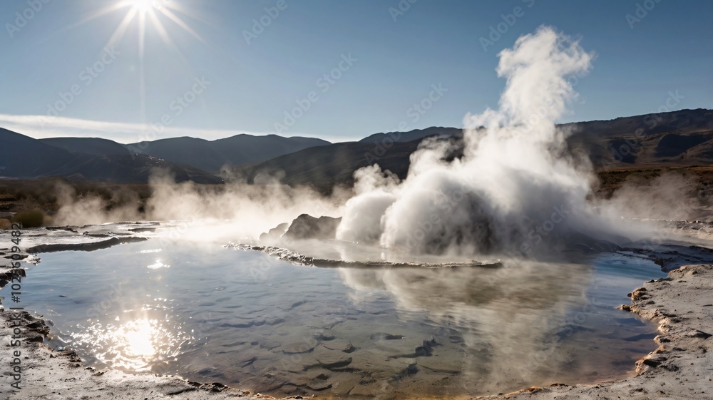 geothermal hot spring with rising steam geothermal hot spring with rising steam