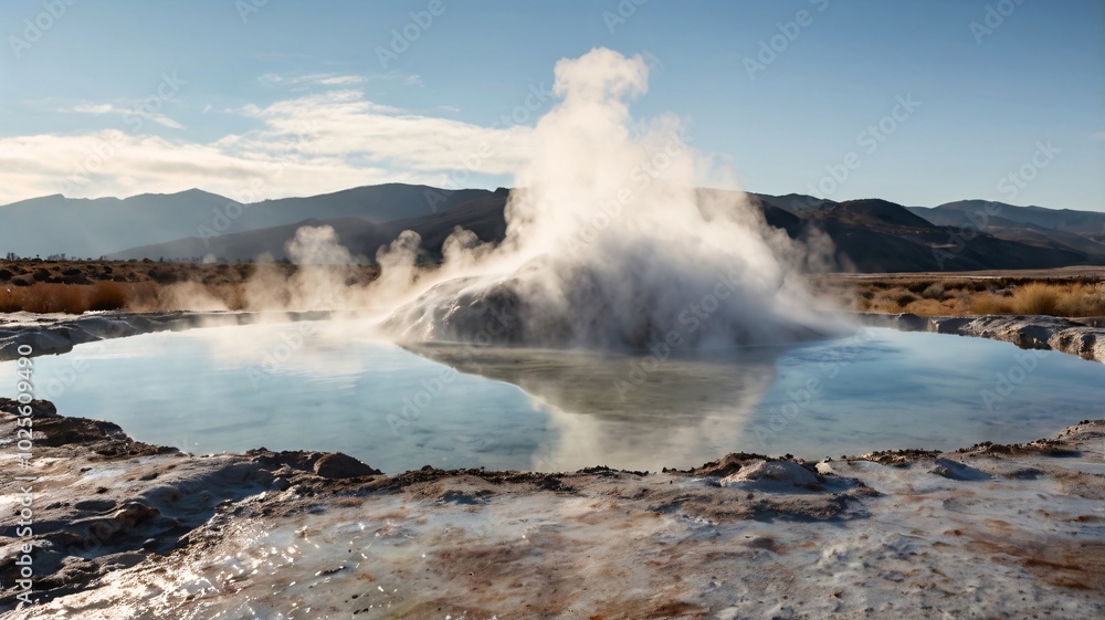 geothermal hot spring with rising steam geothermal hot spring with rising steam