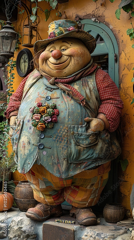 Obraz premium Smiling Garden Sculpture: Whimsical Folk Art Statue