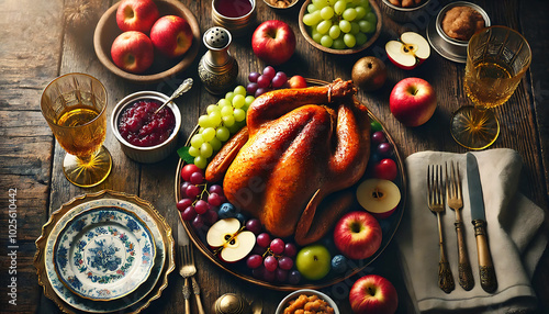 Wallpaper Mural Thanksgiving Table Spread with Roasted Turkey, Center Horizontal Photographic Torontodigital.ca