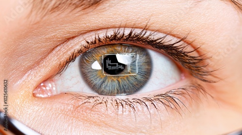 Close up Eye with Digital Interface Reflection Technology Security AI Concept