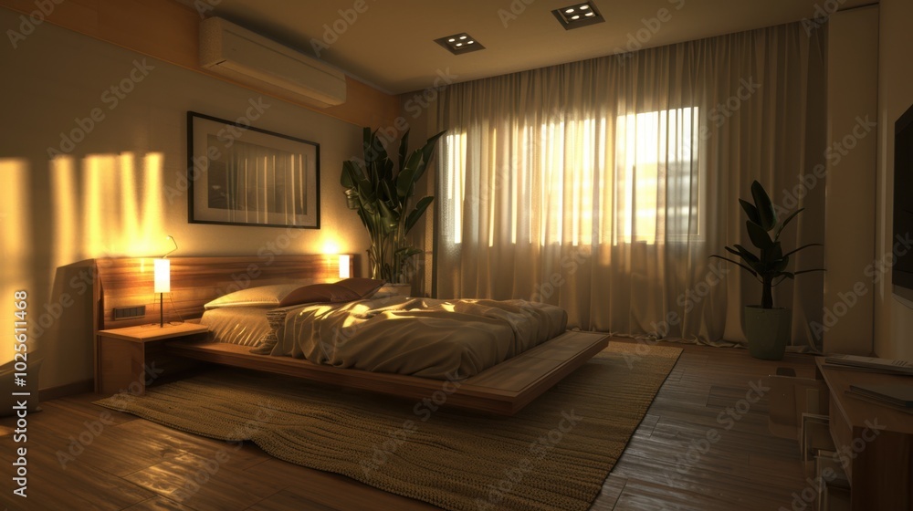 Cozy Modern Bedroom with Natural Light and Plants Cozy Modern Bedroom with Natural Light and Plants