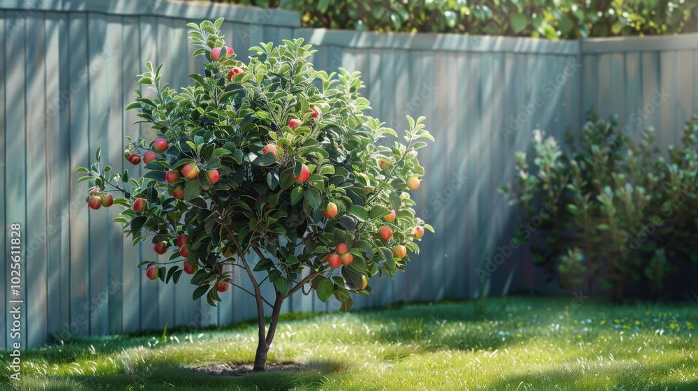 Obraz premium Apple Tree in a Sunny Garden Setting