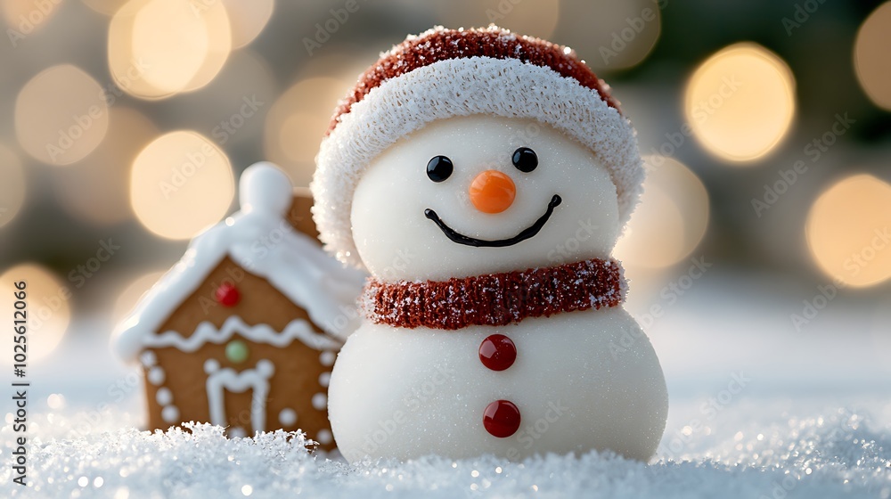 Playful Snowman with Button Eyes and Carrot Nose Playful Snowman with Button Eyes and Carrot Nose