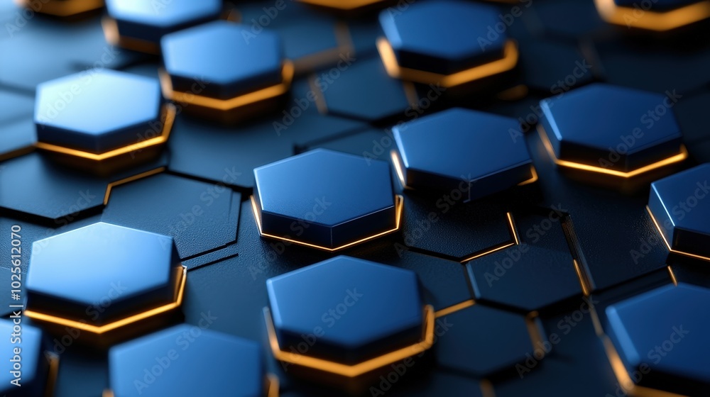 Abstract Blue Hexagon Pattern with Glowing Lights 3D Render Abstract Blue Hexagon Pattern with Glowing Lights 3D Render