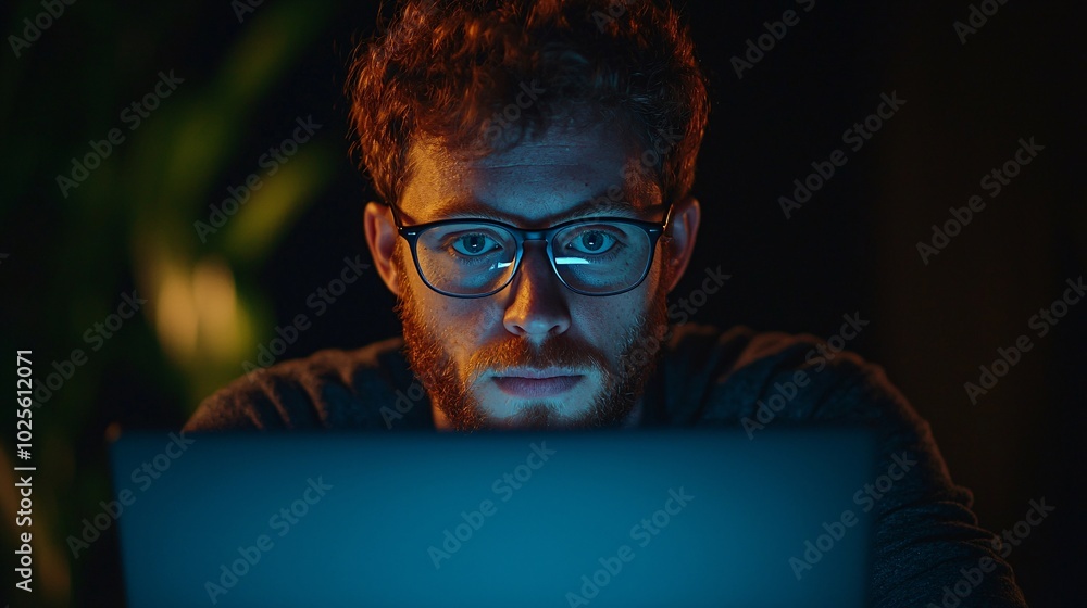 Ambitious Young Entrepreneur Working on Laptop in Modern Co-Working Space Ambitious Young Entrepreneur Working on Laptop in Modern Co-Working Space