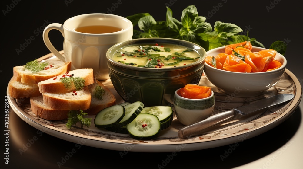 Nutritious Vegetable Soup in a Cup with a Modern Plate Nutritious Vegetable Soup in a Cup with a Modern Plate