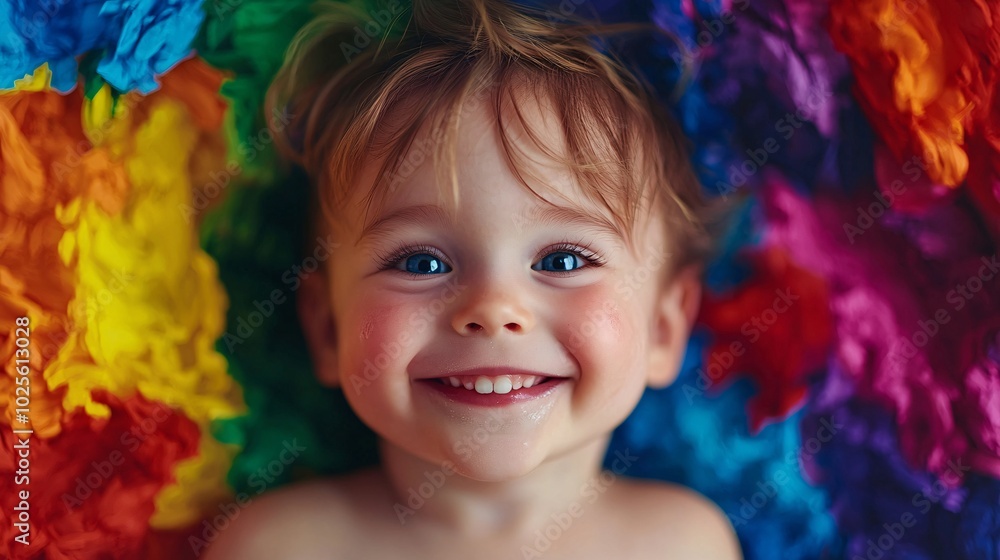 Joyful Child Playing with Colorful Toy - Close-Up of Sparkling Eyes and Vibrant Colors in Fun Moment Joyful Child Playing with Colorful Toy - Close-Up of Sparkling Eyes and Vibrant Colors in Fun Moment