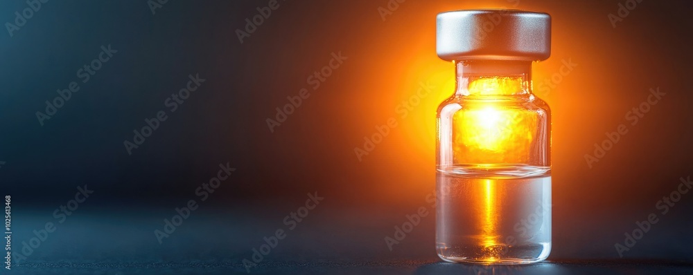 Illuminated vial with a glowing liquid, highlighting the contrast between the clear glass and vibrant light source. Illuminated vial with a glowing liquid, highlighting the contrast between the clear glass and vibrant light source.