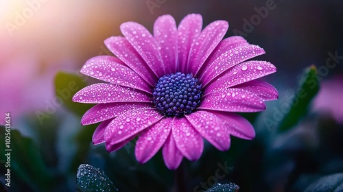 Radiant Beauty: Close-up of Blooming Flower in Sunlight with Dew - Botanical Photography Detail