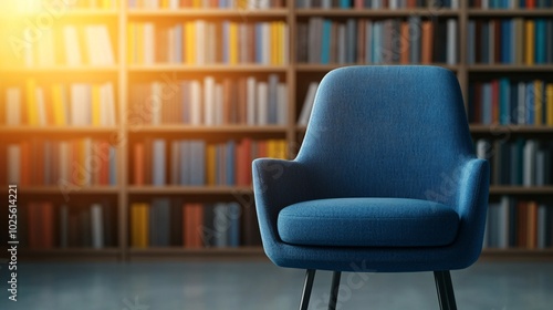 a single chair with a row of books on a shelf