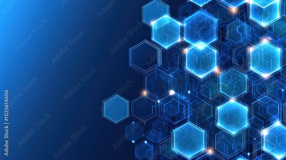 Abstract Blue Hexagon Pattern with Glowing Lights Digital Technology Background Abstract Blue Hexagon Pattern with Glowing Lights Digital Technology Background