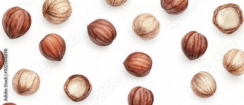 Wallpaper Mural A collection of whole hazelnuts scattered on a white background, showcasing their natural textures and colors, ideal for culinary or health-related themes. Torontodigital.ca