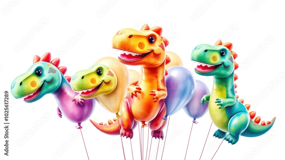 Naklejka premium Colorful Dinosaur Birthday Bash Illustration for Children's Cards and Decor