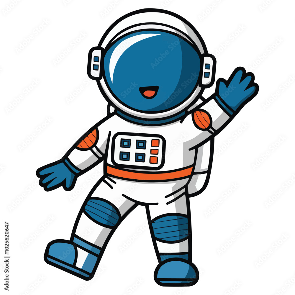 vector cheerful cartoon astronaut waving happily vector cheerful cartoon astronaut waving happily