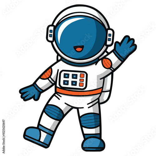 vector cheerful cartoon astronaut waving happily