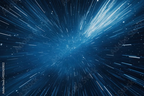 Faster-than-light spaceship jump through wormhole, with copy space photo